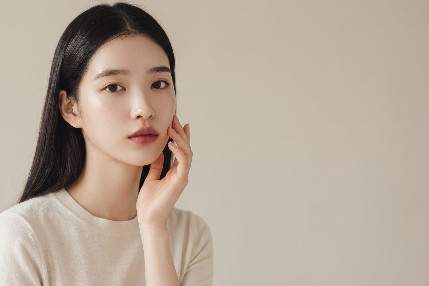 탄력 있는 피부 결이 돋보이는 AI 생성 가상 모델의 리프팅 컨셉 비주얼