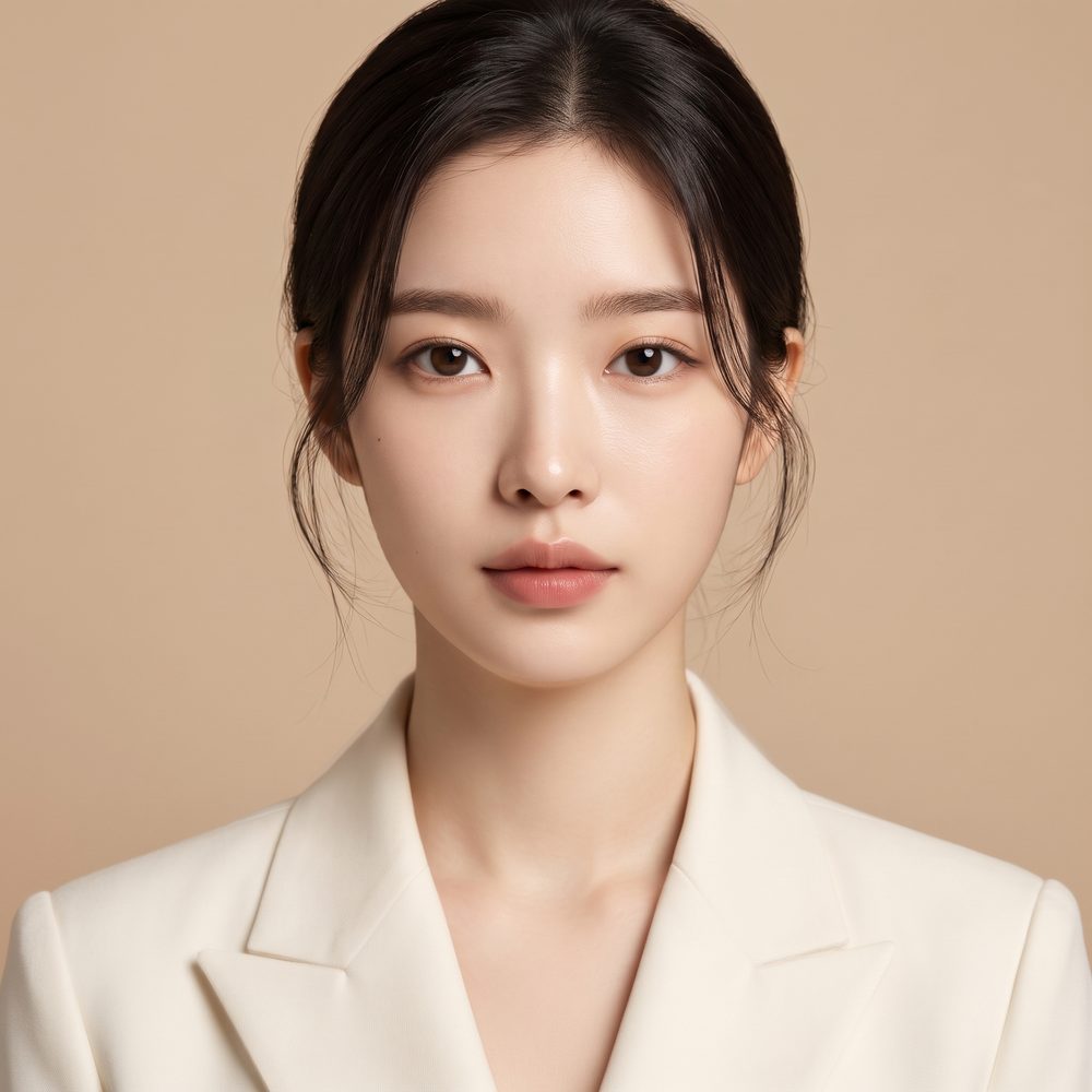 안면윤곽 수술 안내 — 가상 모델 정면 포트레이트 AI 예시 이미지