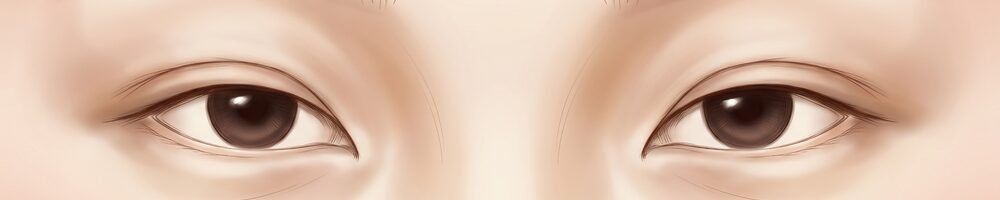 앞트임·비절개 쌍꺼풀수술 전후 개념 비교 스트립 — 왼쪽은 눈앞 주름으로 덮인 눈매, 오른쪽은 개선된 눈매 (AI 생성 예시 이미지, 실제 환자 아님)