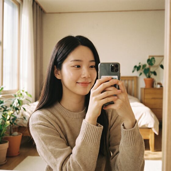 리뷰티 리얼 셀피 후기 예시 이미지 · 여성 (AI 생성)