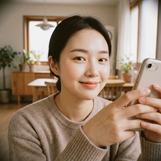리뷰티 리얼 셀피 후기 예시 이미지 · 여성 (AI 생성)