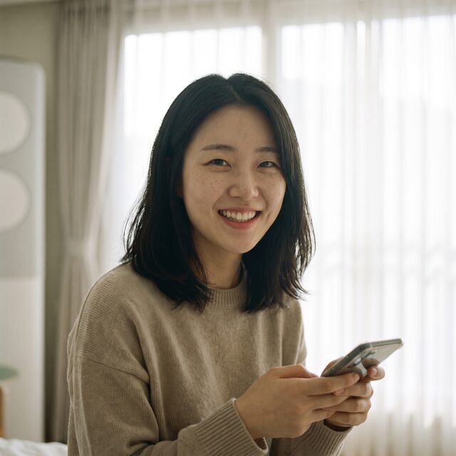 밝은 분위기의 셀피 예시 이미지 (가상 모델)