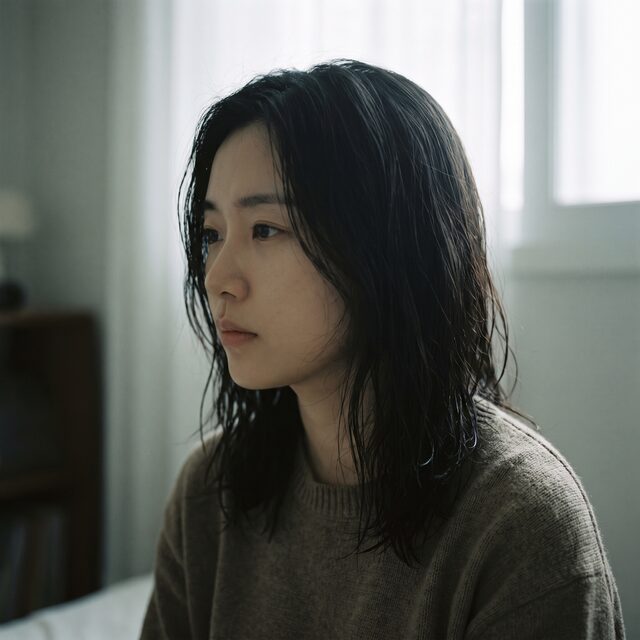 측면 각도의 셀피 예시 이미지 (가상 모델)