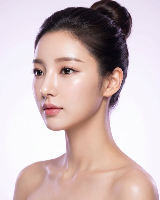 무보형물 코성형 — 가상 모델의 측면 포트레이트, AI 생성 예시 이미지