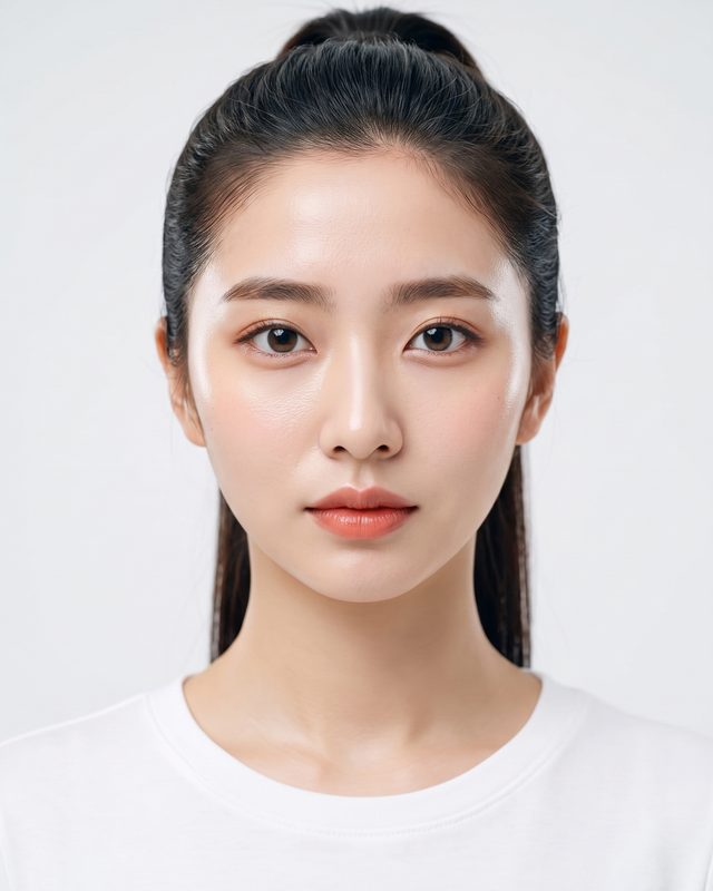 자가늑연골 코성형 — 가상 모델의 정면 포트레이트, AI 생성 예시 이미지