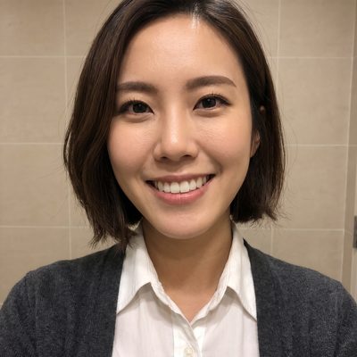 AI 가상 모델 셀피 예시 - 화이트 셔츠의 20대 여성