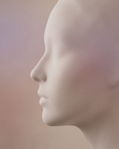 코 라인 개선 컨셉의 비식별 옆얼굴 실루엣 — AI 생성 예시 이미지