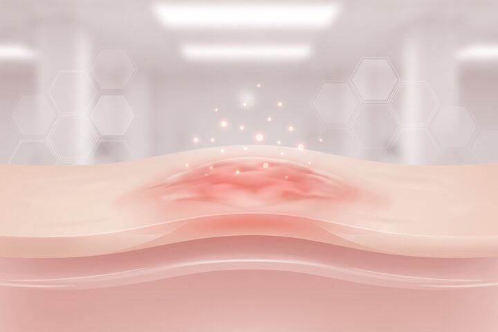 표피낭종의 원인 개념 일러스트 — 피부 손상 (AI 생성 예시)
