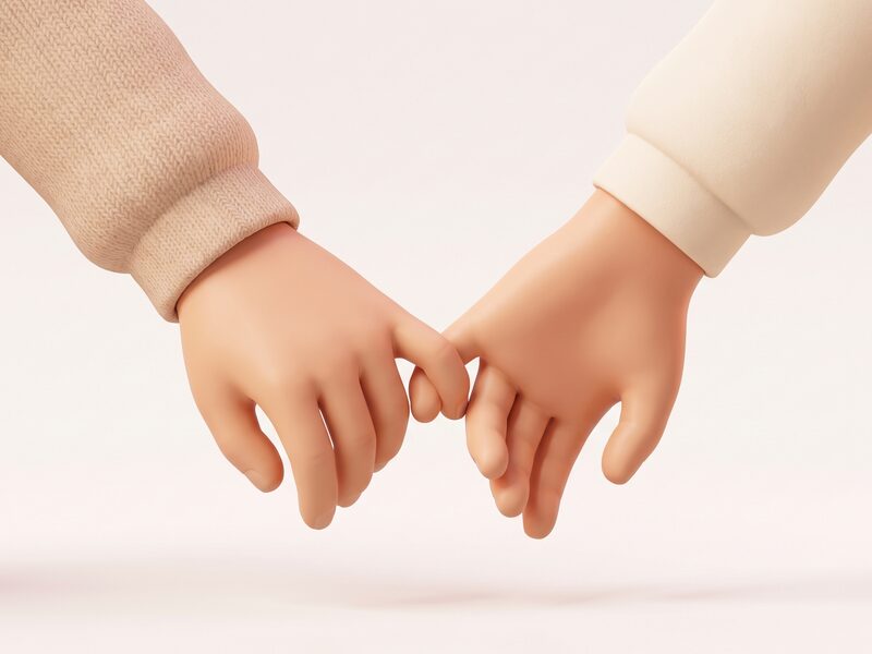 두 손이 새끼손가락을 걸어 약속하는 3D 일러스트레이션 (AI 생성 이미지)