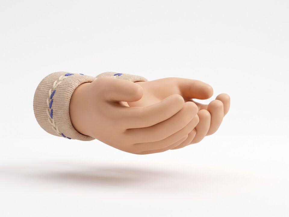 두 손으로 따뜻한 신뢰를 전하는 3D 콘셉트 일러스트 (AI 생성 예시 이미지)