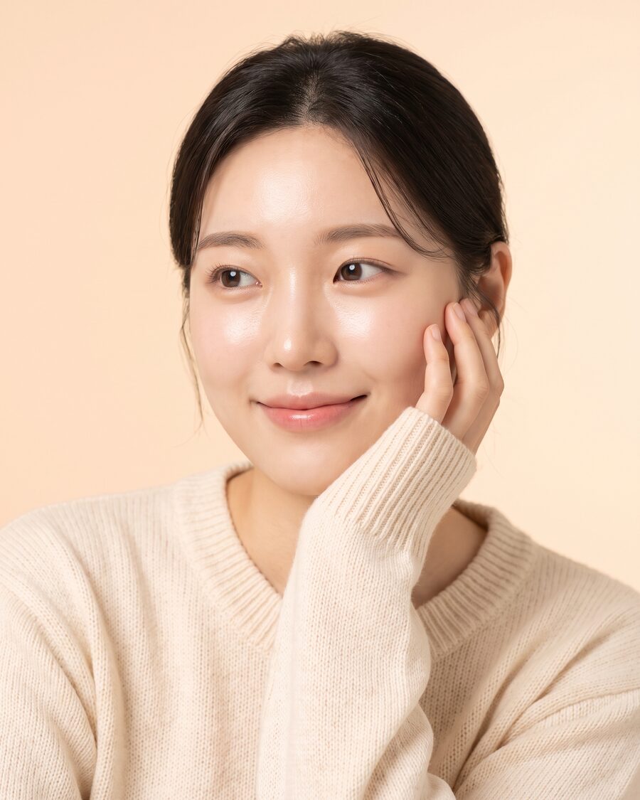 맑고 건강한 피부 결을 표현한 예시 모델 이미지 (AI 생성)