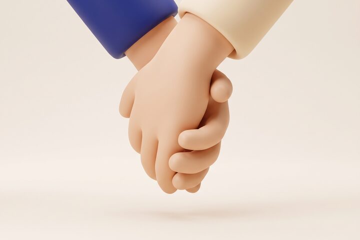 두 손을 맞잡아 약속을 표현한 3D 일러스트 (AI 생성 예시 이미지)