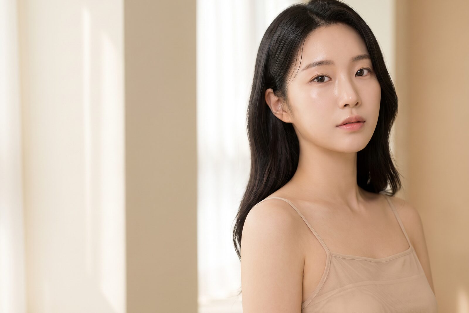 안면윤곽 시술을 상징하는 부드럽고 균형 잡힌 인상의 여성 모델