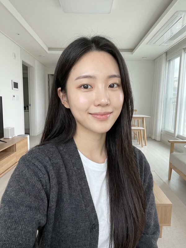 깔끔한 실내에서 촬영한 셀피 예시 이미지 (AI 생성)