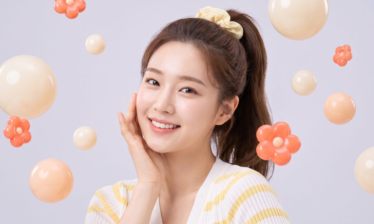 밝게 웃는 모델의 뷰티 이미지