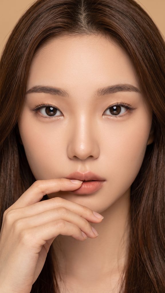 갈색 롱헤어 인물의 뷰티 셀피풍 컷으로 구성된 리뷰티 숏츠 미리보기 (AI 생성 예시 이미지)