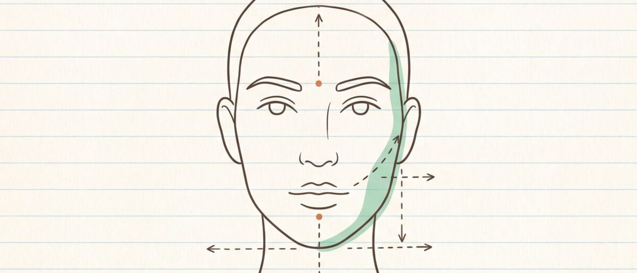 눈썹 아래부터 광대 위까지 눈매 라인만 도식화한 비식별 개념 일러스트 (AI 생성 예시)