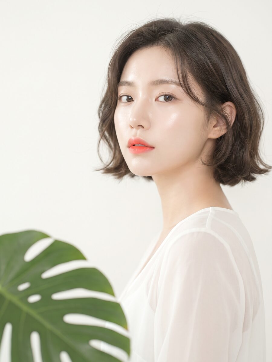 밝은 조명 아래에서 촬영한 가상 모델 뷰티 컷