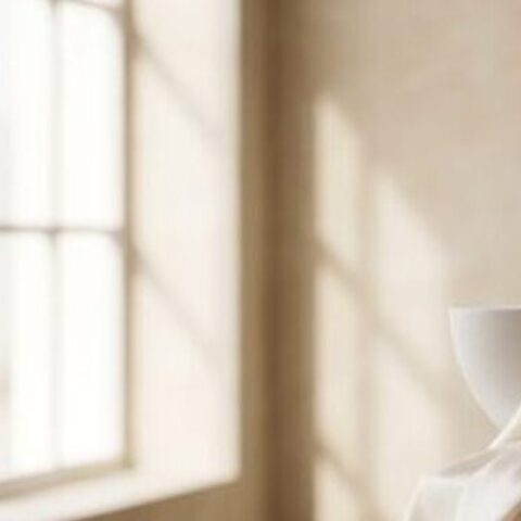 흰 배경에서 선 자세의 복부 중앙 라인을 담은 크롭 개념 컷 (AI 생성 예시 이미지)