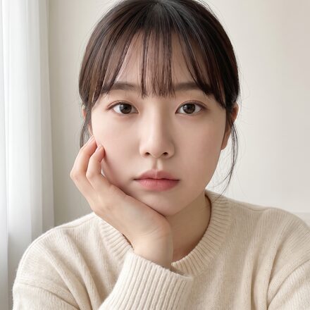 리뷰티 셀피존 - 손으로 볼을 감싸고 찍은 클로즈업 셀피 컷(AI 생성 예시 이미지)