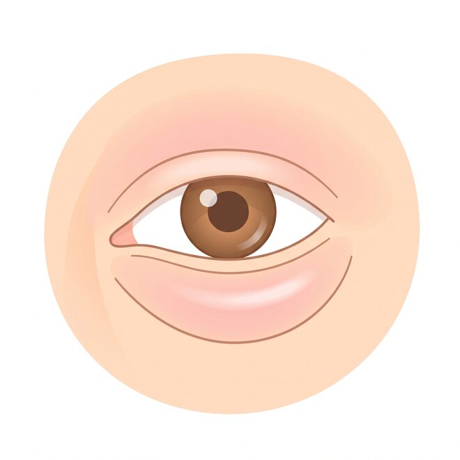 굴곡이 정돈된 눈밑 상태를 1단계와 같은 각도로 그린 마무리 개념 일러스트