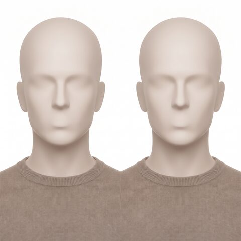 턱끝 부위 비율을 설명하기 위한 비식별 정면 실루엣 개념 이미지
