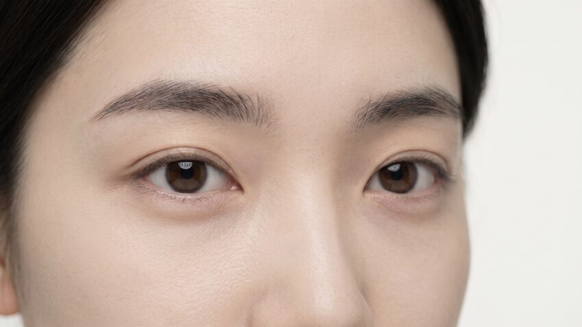 비식별 눈가 개념 이미지 — 눈 밑 볼륨 흐름 (AI 생성 예시)