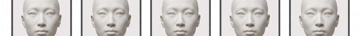 정면 코 형태 변화 개념 타일 5컷 스트립 — 비식별 석고 모형