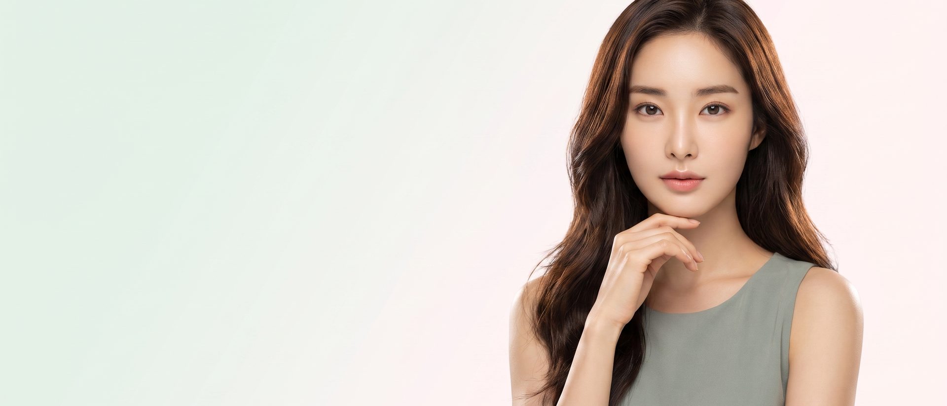 리뷰티 기능코성형 안내 키비주얼 — 가상 모델의 상반신 컷(AI 생성 예시 이미지)