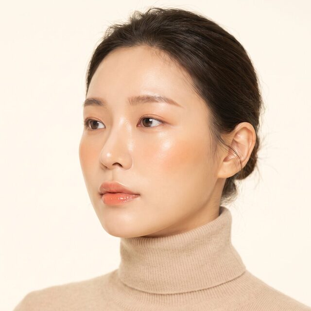 머리를 묶고 옆얼굴 라인을 보여주는 모델의 이중턱 지방흡입 이벤트 이미지
