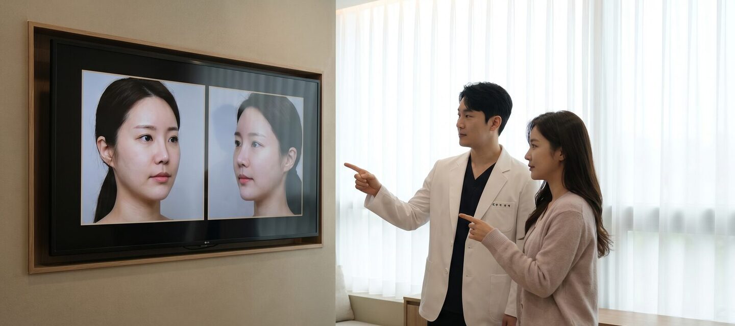 진료실에서 의료진이 내담자와 1:1로 상담하는 연출 컷