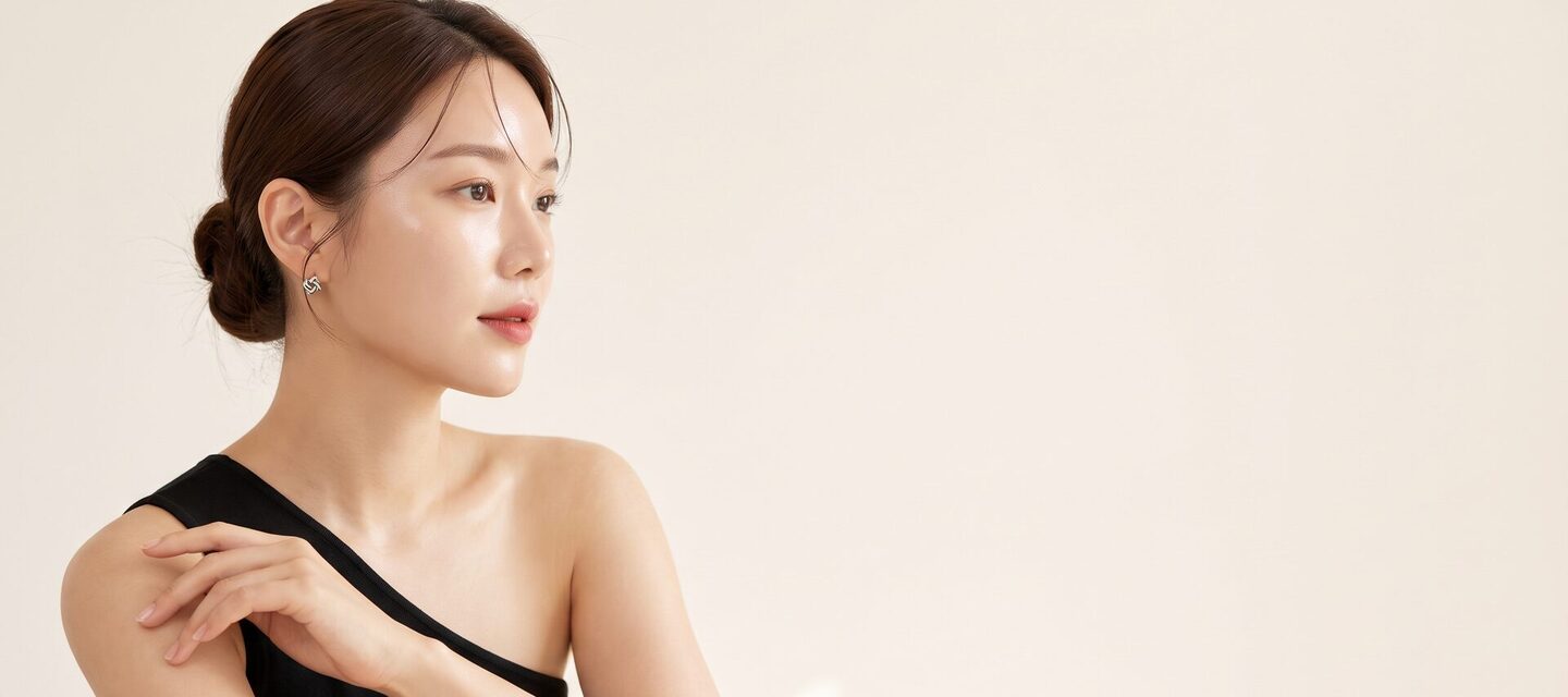 관리실 베드에서 얼굴에 핸드피스형 기기를 대는 사후관리 연출 컷
