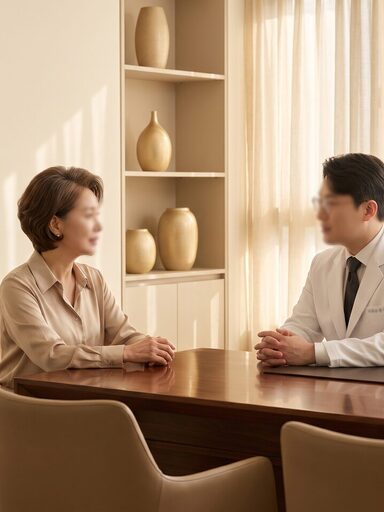 리뷰티 TV 썸네일 — 흰 가운을 입은 의료진이 시술 시기를 안내하는 컷