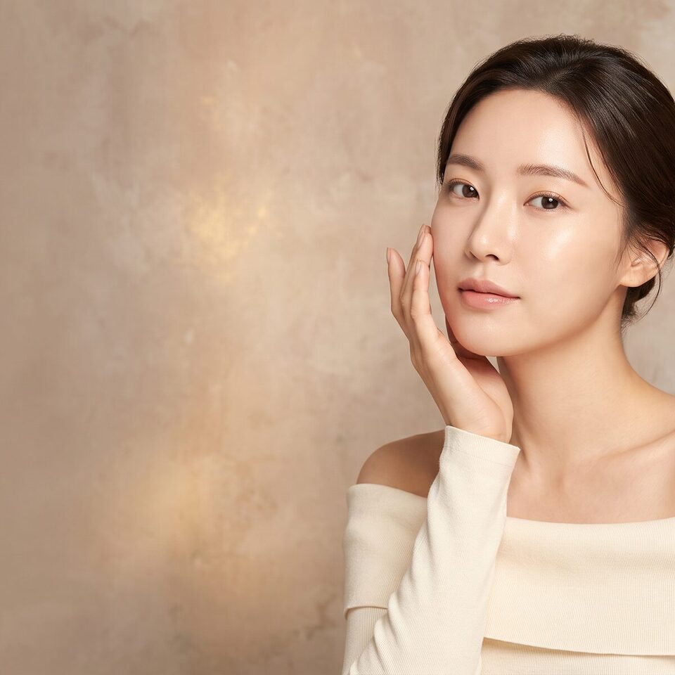 같은 가상 모델의 45도 측사면 윤곽 예시 이미지 (눈 부위 제외 비식별 컷)