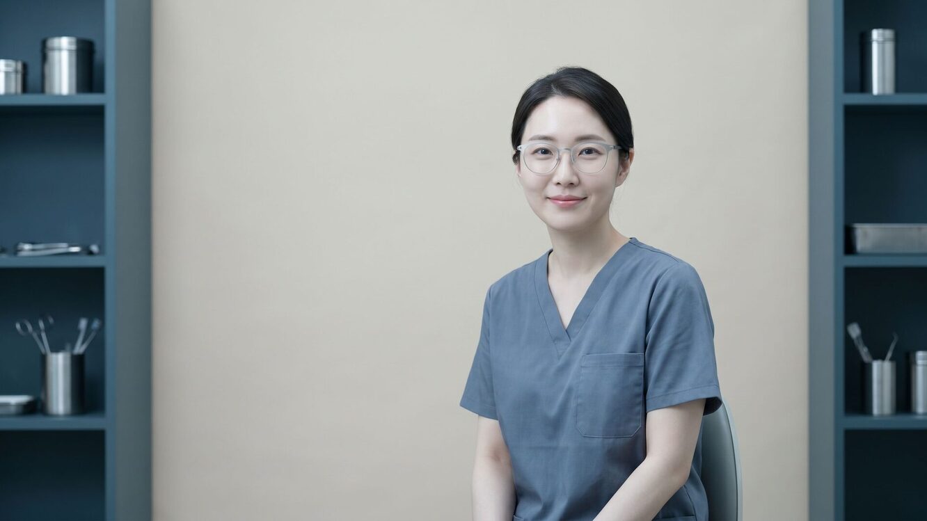 의료진이 벽면 디스플레이에 띄운 3D CT 안면 골격 영상을 짚으며 분석하는 모습