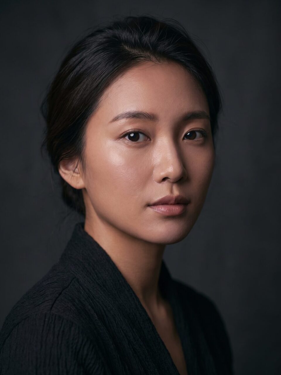 흰 니트를 입은 여성 모델의 어깨와 쇄골 라인