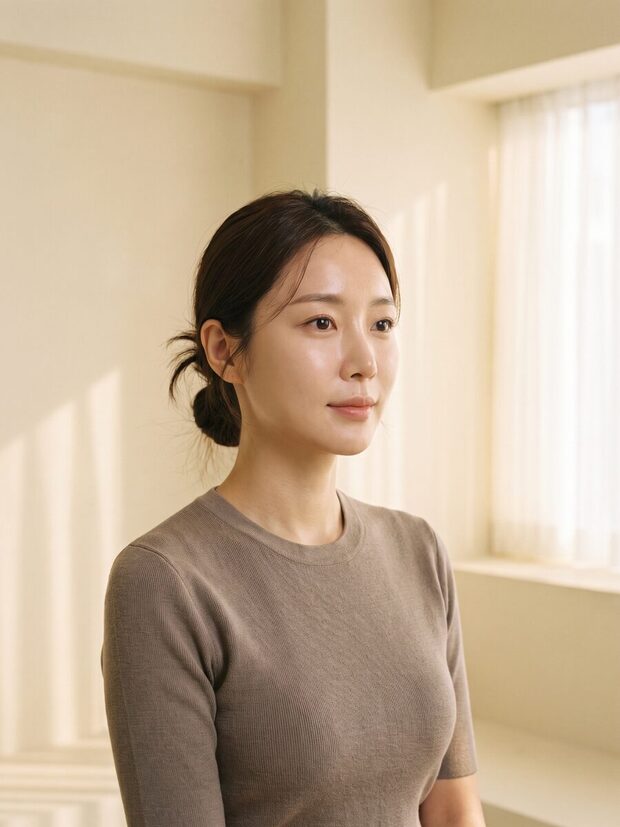 시술 전 낮은 콧대를 보여주는 여성 옆모습 일러스트