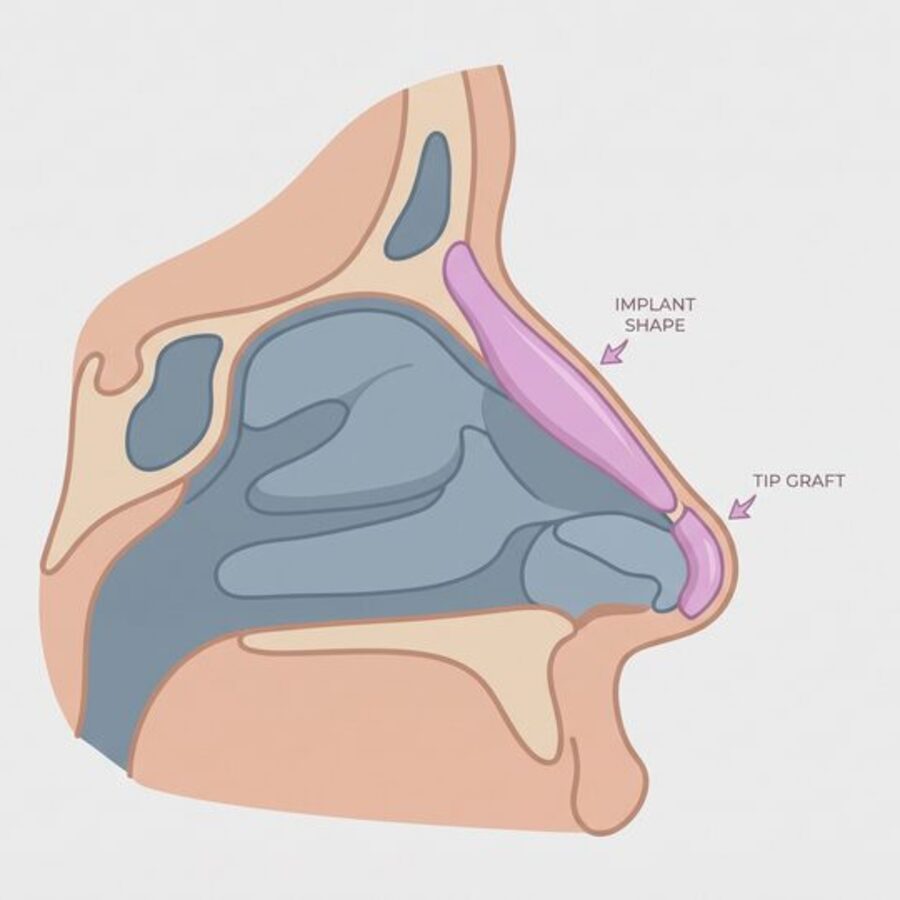 시술 후 자연스럽게 정돈된 코끝 라인을 보여주는 측면 일러스트