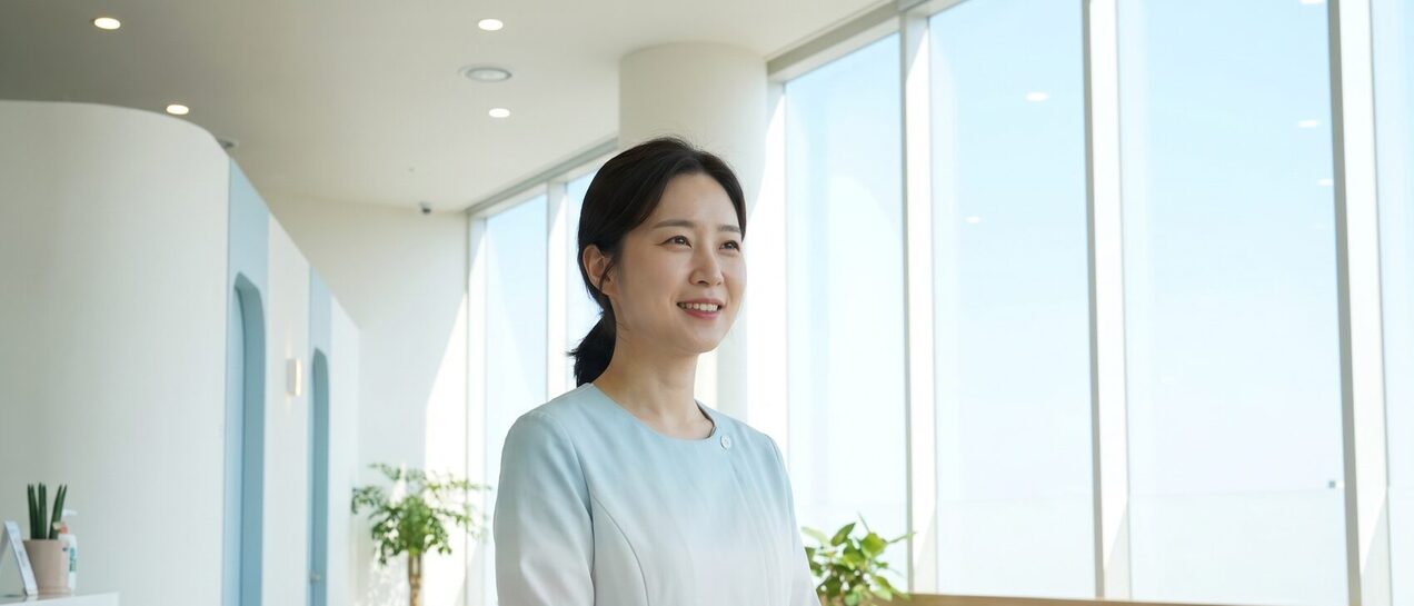 채광이 드는 복도에서 회복 일정을 안내하는 의료진 (AI 생성 예시 이미지)