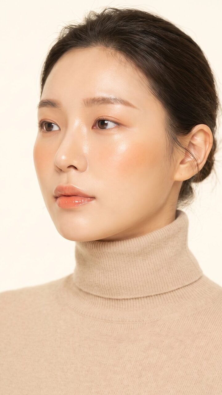 숏폼 영상 썸네일 — 화이트 배경 스튜디오에서 촬영한 인물 반신 컷