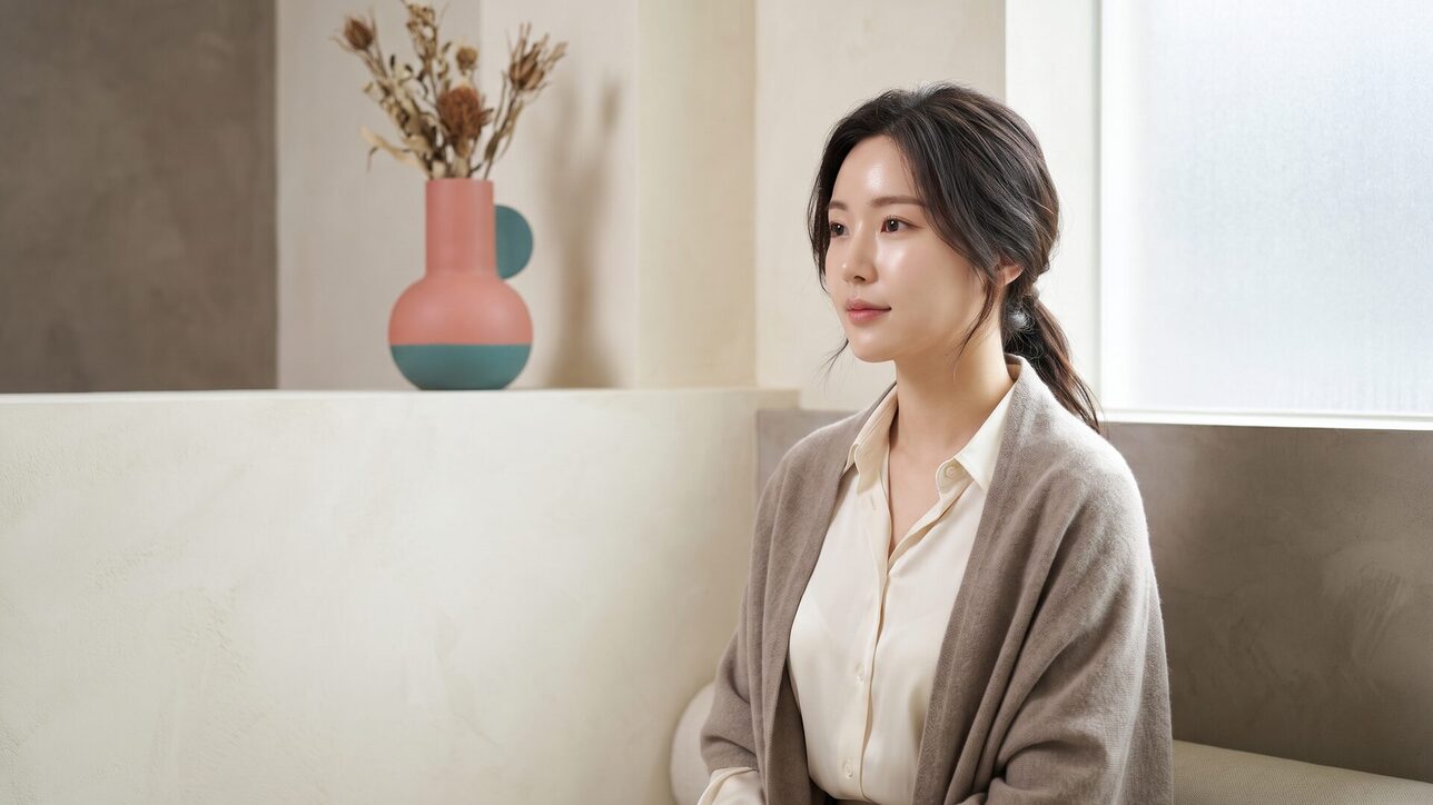 타월 위에 누워 핸드피스 사후관리 케어를 받는 모습